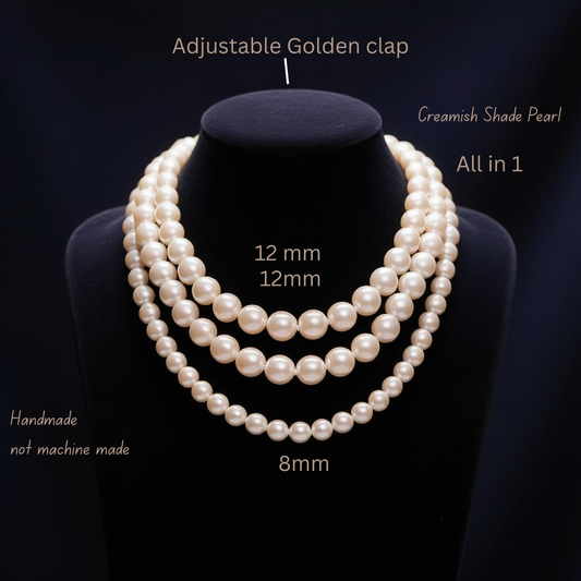 Statement Pearl Necklace | Handmade Triple Layer Cream Pearls