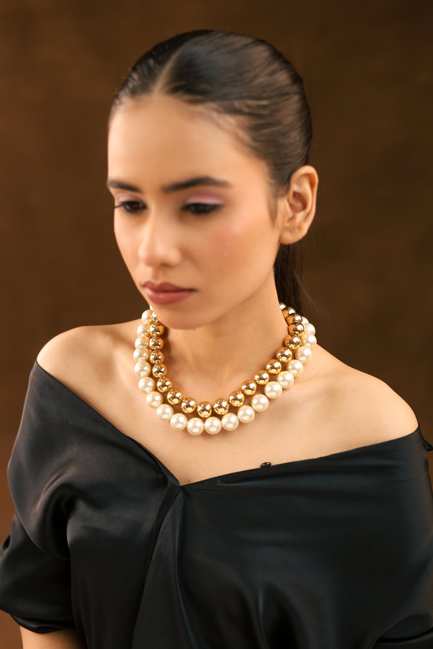 Elegant Duo: Handmade White & Golden Pearl Choker
