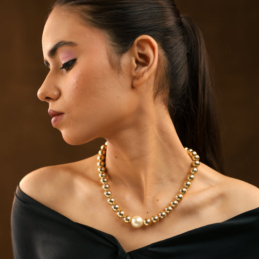 Solstice Shine Gold Choker with Pearl Detail