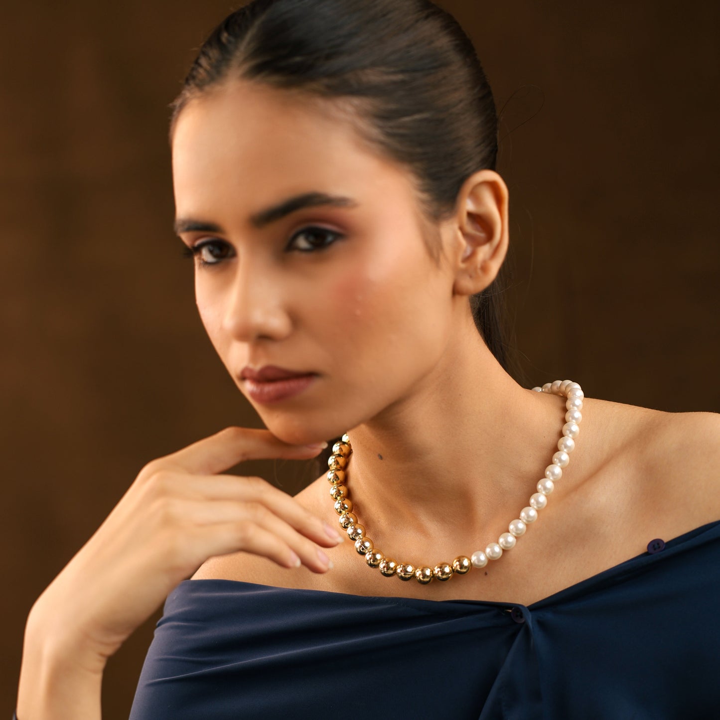 Eclipse Harmony Half Golden & White Pearl Necklace