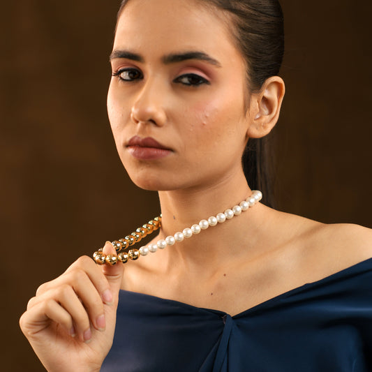 Eclipse Harmony Half Golden & White Pearl Necklace
