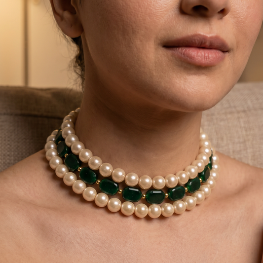 Emerald Royale Triple-Strand Pearl Choker