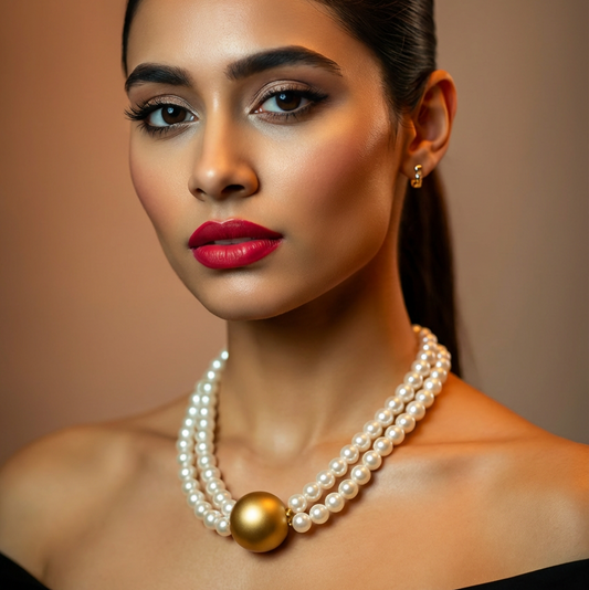 Double Strand Pearl Choker with Gold Center