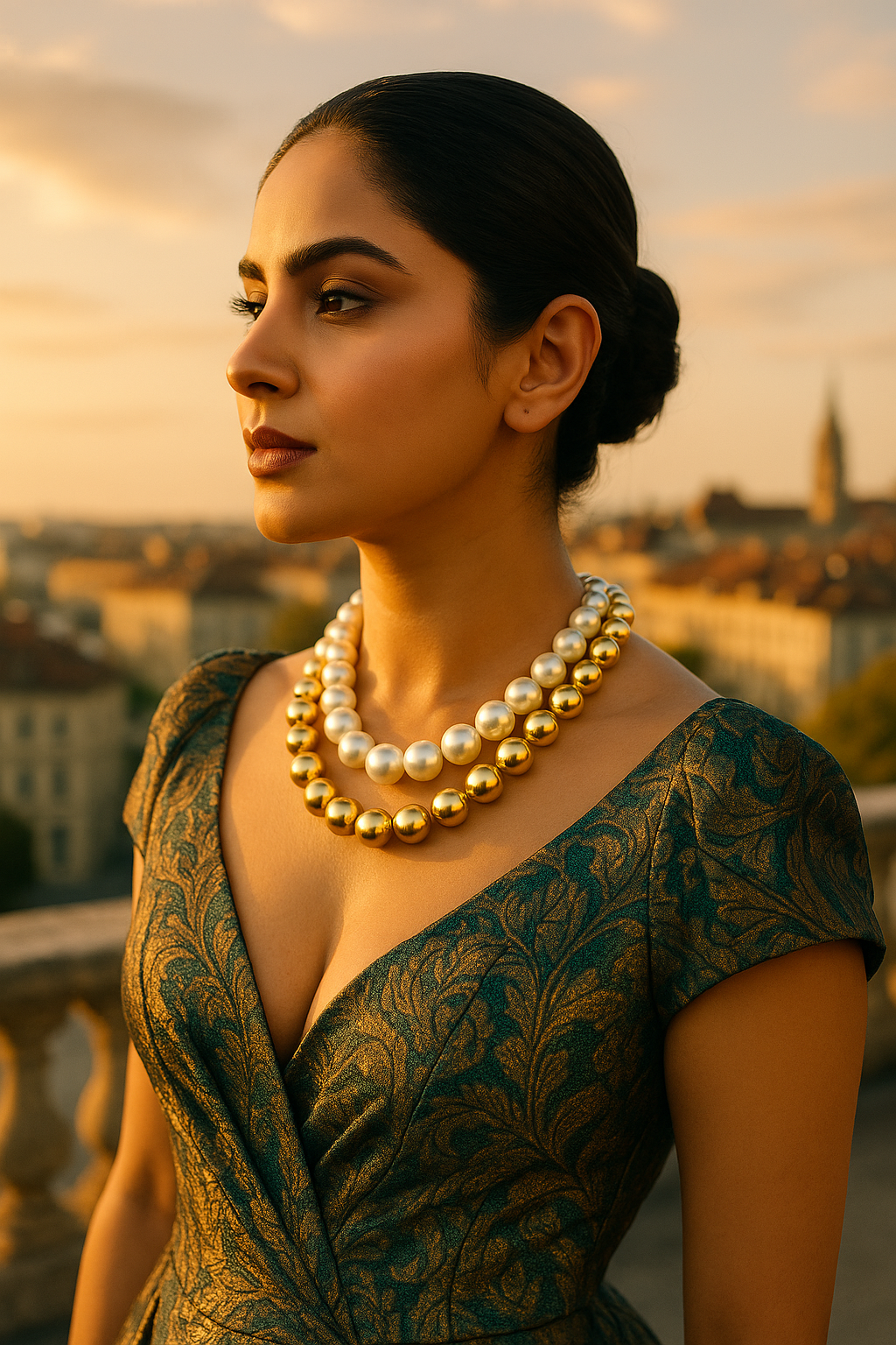 Elegant Duo Handmade White & Golden Pearl Choker -