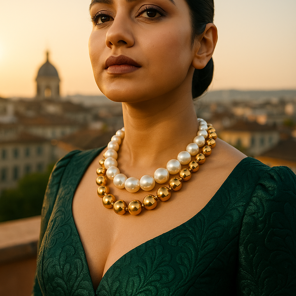 Elegant Duo Handmade White & Golden Pearl Choker
