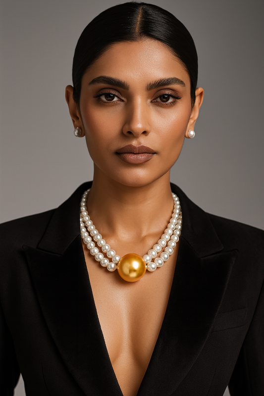 Bold Choker with matte Golden Eparl in middle