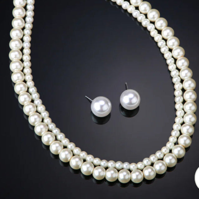 Elegant Double White Pearl Necklace