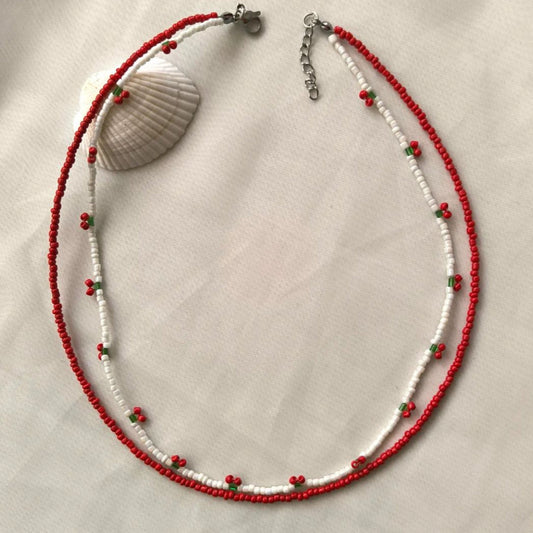 Red & White Crystal Bead Necklace