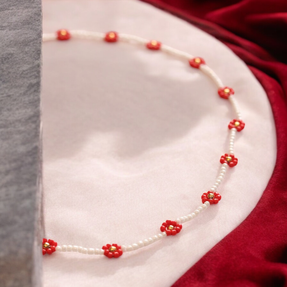 Red Daisy Bloom Handmade Necklace