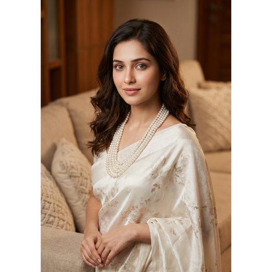 Gouri Jewel Royal Cascade(Rani Haar) — Layer White Pearl Mala Necklace | Bridal & Festive Collection"
