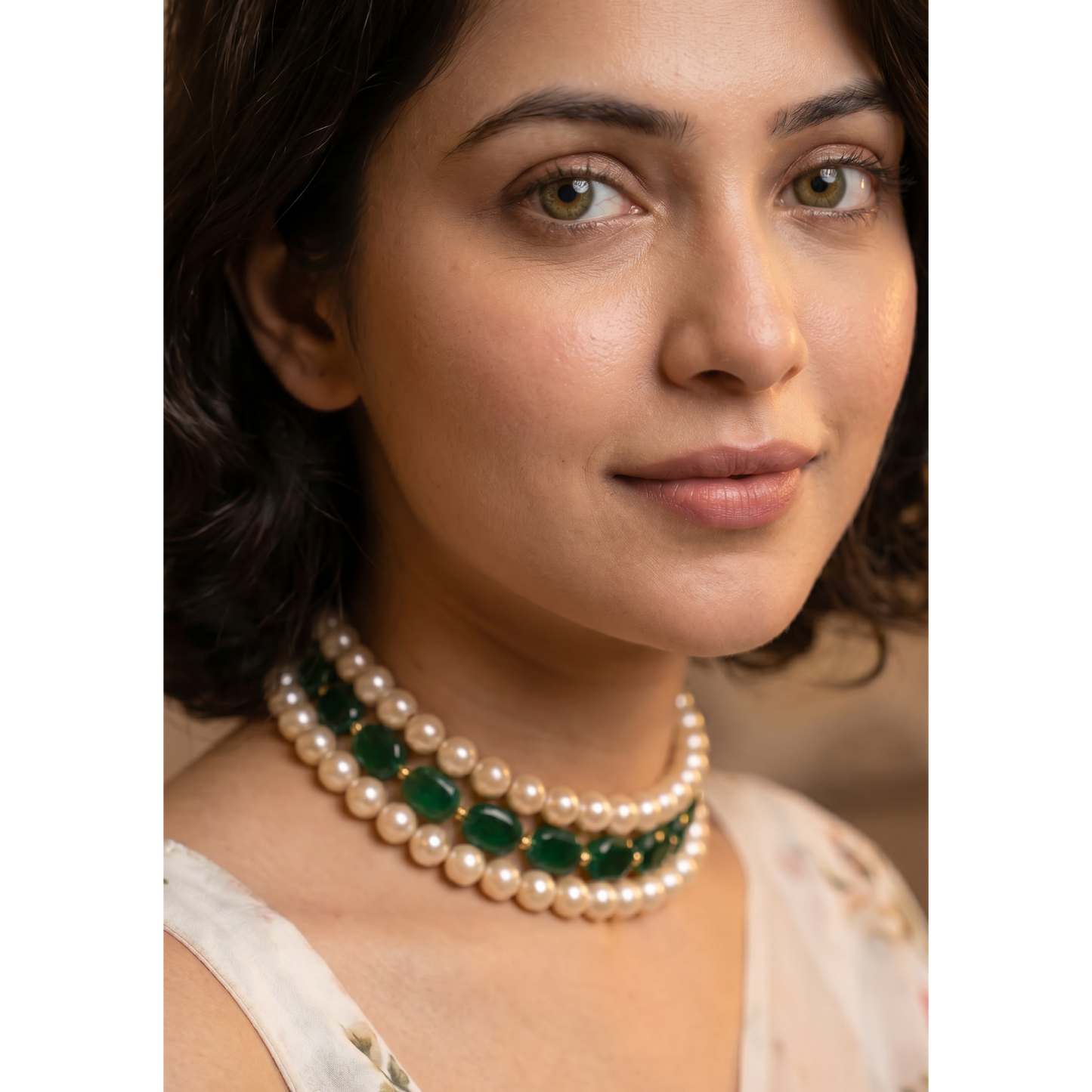 Emerald Royale Triple-Strand Pearl Choker