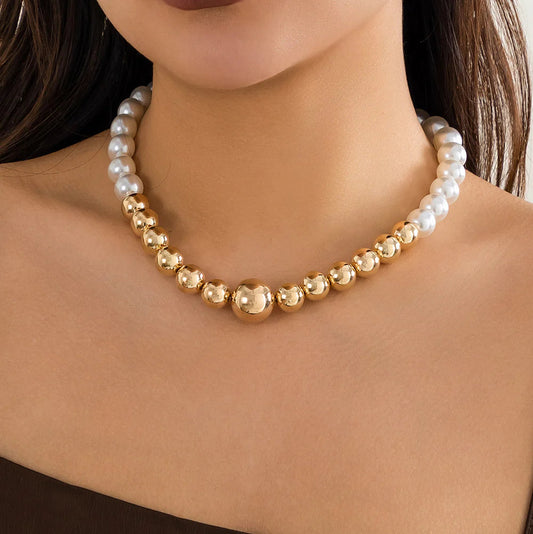 Golden Glow Dual-Tone Pearl Necklace