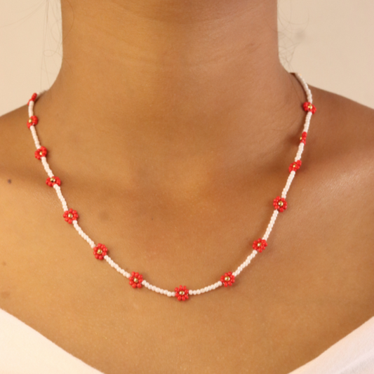 Red Daisy Bloom Handmade Necklace