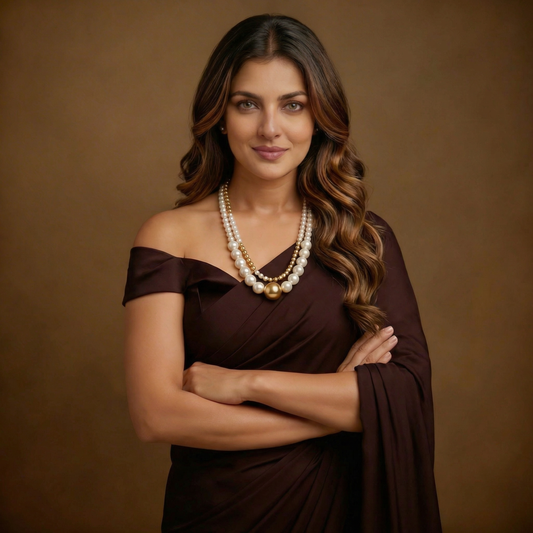Luxury White Pearl & Gold Double Layer Necklace