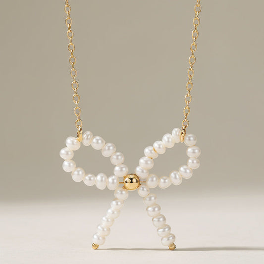 Pearl Bow Necklace – Minimal, Feminine, Everyday Luxury