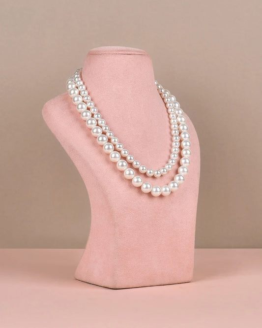 Double Strand White Pearl Necklace โ Classic Layered Elegance
