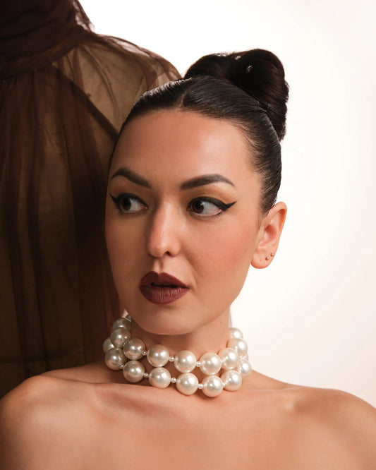 Statement Pearl Necklace with Center Mini Pearl โ Handmade Beauty