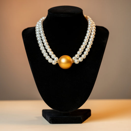 Bold Pearl Choker with Matte Gold Center