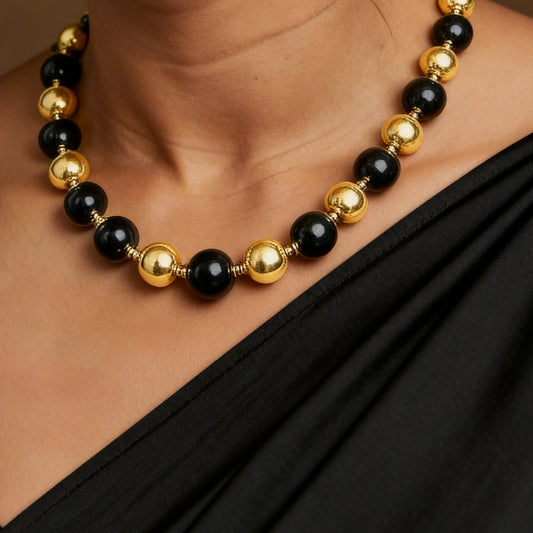 Elegant Gold & Black Beaded Necklace