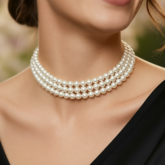 Elegant 3-Layer Pearl Choker Necklace