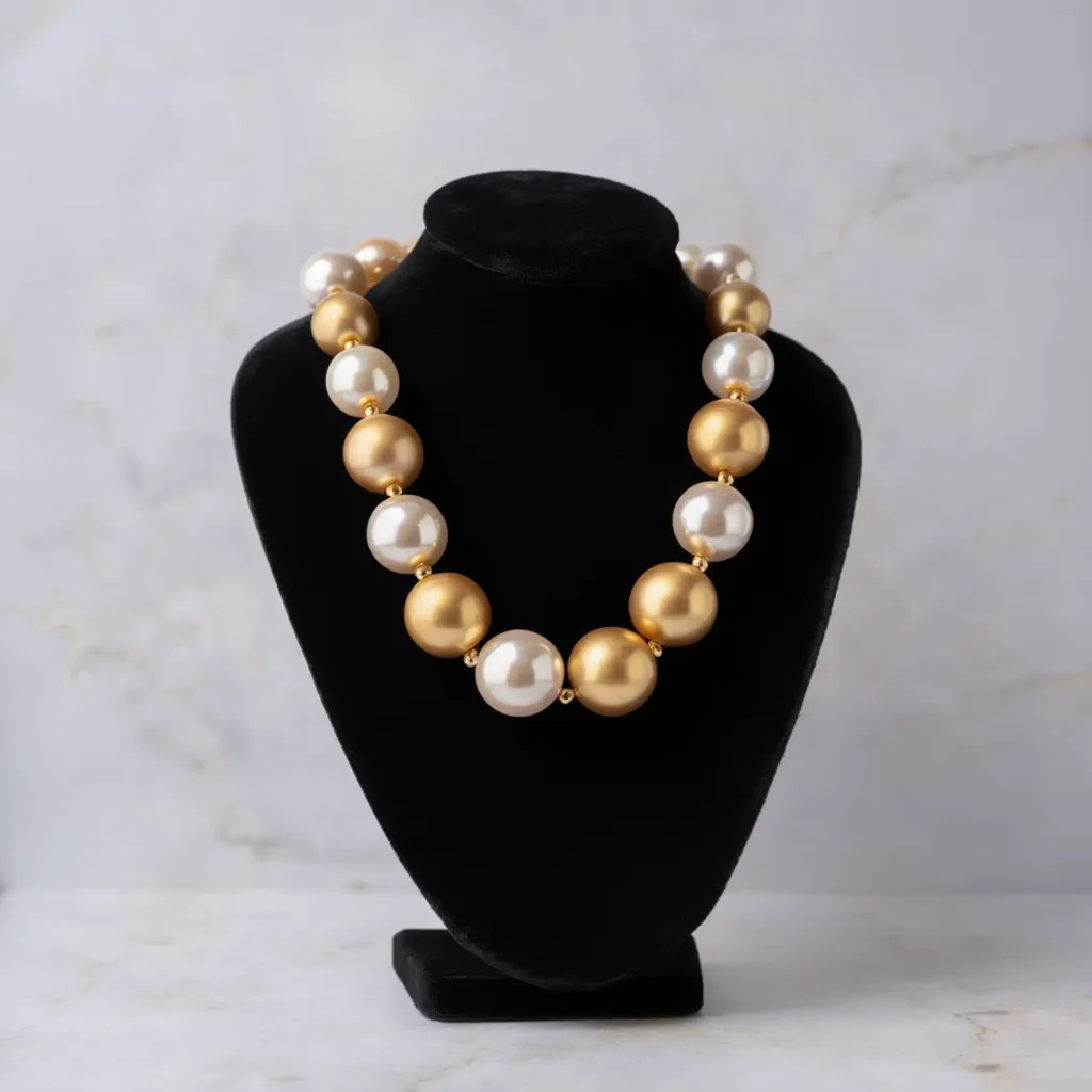 Dual Tone Golden Dusk & Pearl Necklace