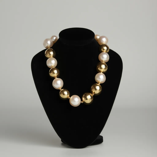 Dual Tone Golden Dusk & Pearl Necklace