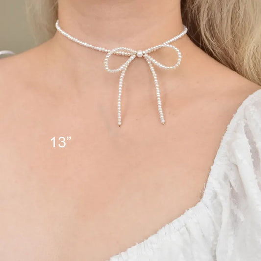 Pearl Bow Necklace โ Dainty Feminine Charm