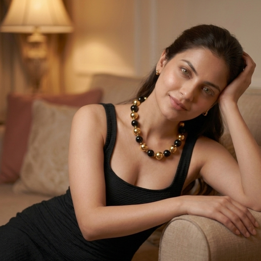 Chunky Black Gold Bead Necklace – Party & Evening Wear