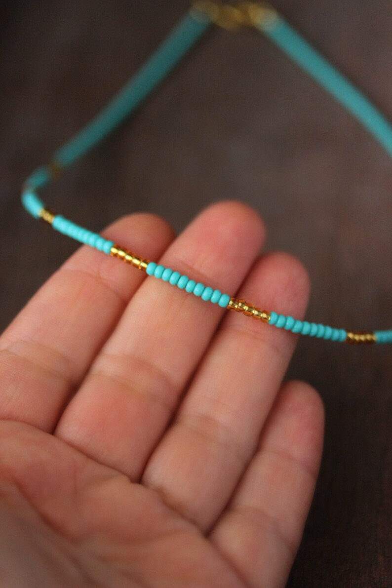 Turquoise Gold Seed Beads Choker