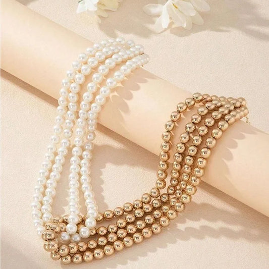 Vintage French Multi-Layer Beaded Choker Necklace