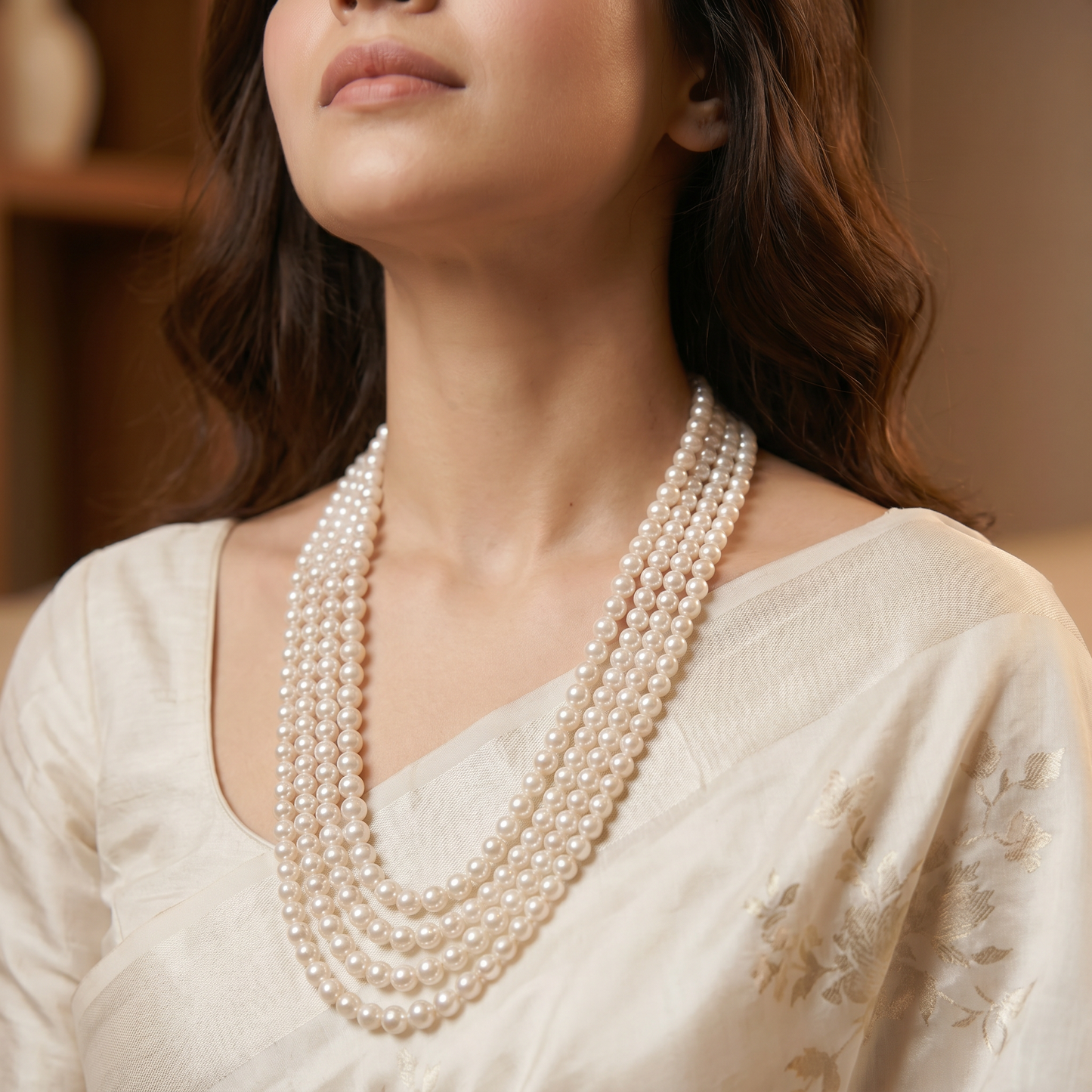 Gouri Jewel Royal Cascade(Rani Haar) — Layer White Pearl Mala Necklace | Bridal & Festive Collection"