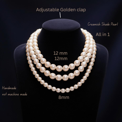 Statement Triple Layer Cream Pearl Necklace