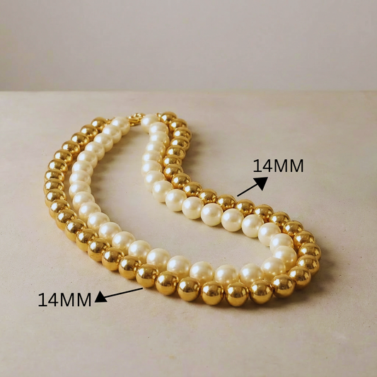 Elegant Duo Handmade White & Golden Pearl Choker 1+1