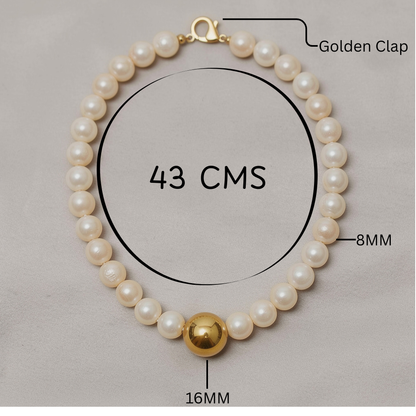 White Pearl Necklace with Gold Pearl Center