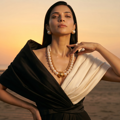 Luxury White Pearl & Gold Double Layer Necklace