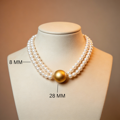 Bold Pearl Choker with Matte Gold Center