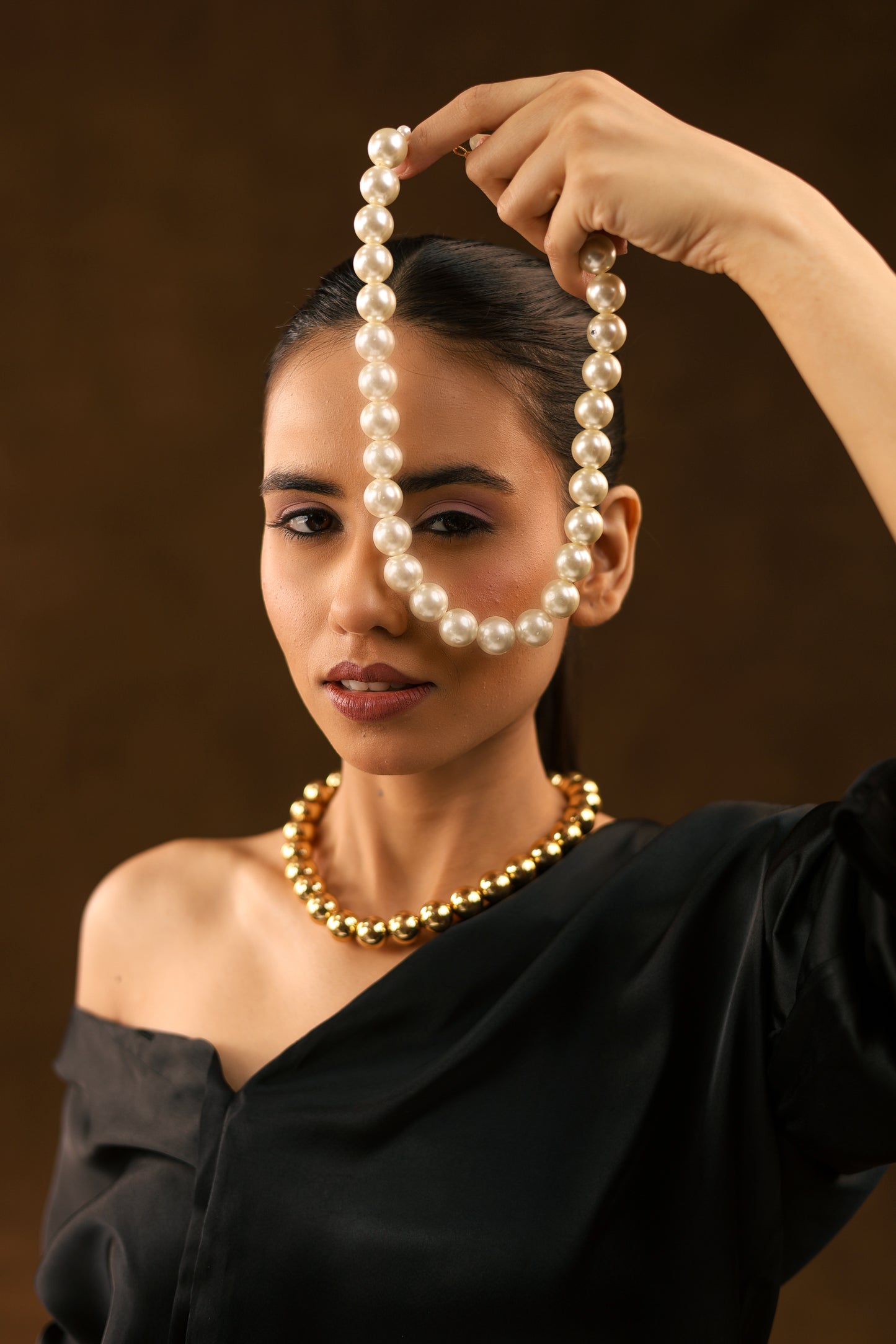 Elegant Duo: Handmade White & Golden Pearl Choker