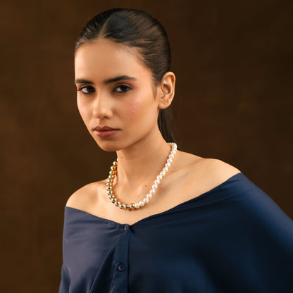 Eclipse Harmony Half Golden & White Pearl Necklace