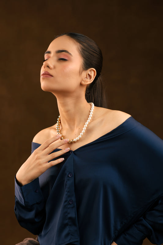 Eclipse Harmony: Half Golden & White Pearl Necklace