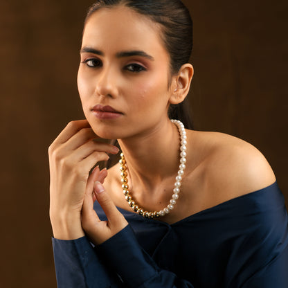 Eclipse Harmony Half Golden & White Pearl Necklace