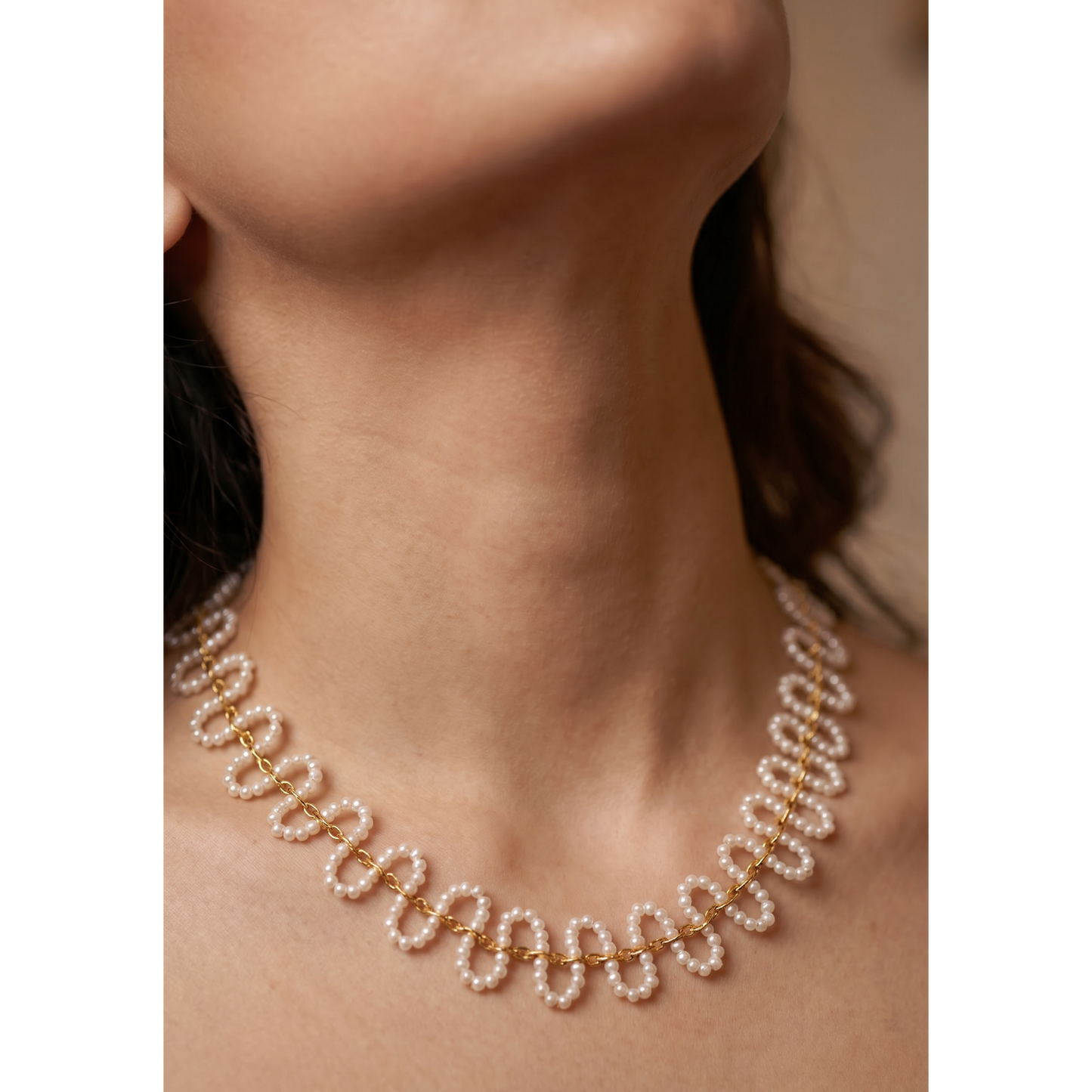 Golden Loop Pearl Strand Necklace