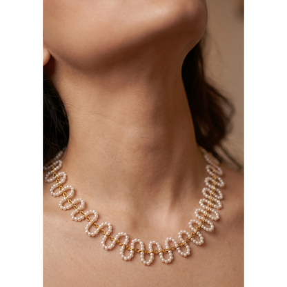 Golden Loop Pearl Strand Necklace