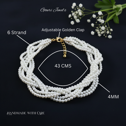 Six-Strand Ivory Pearl Necklace | Adjustable Handmade Classic
