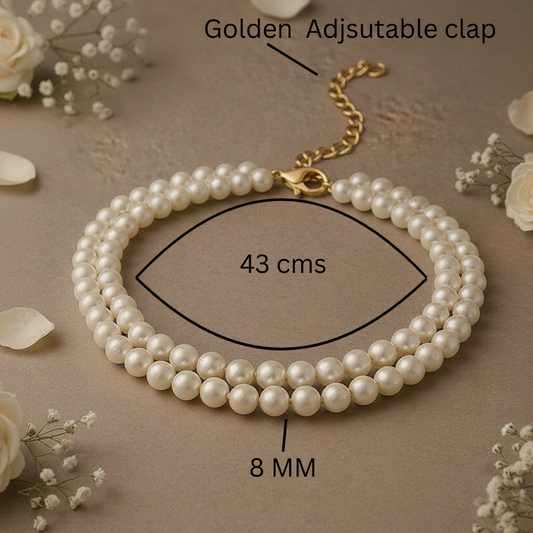 Double Strand Ivory Pearl Necklace with Gold Finish Clasp | Handmade Elegant Pearl Jewellery