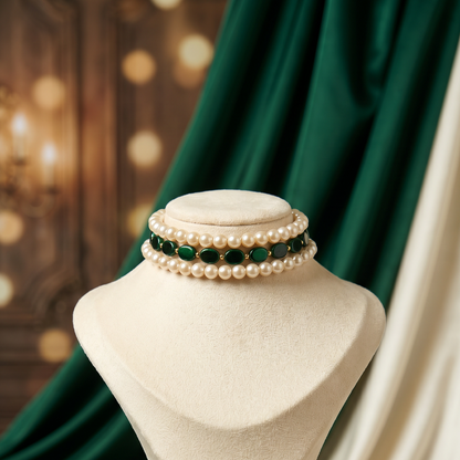 Emerald Royale Triple-Strand Pearl Choker