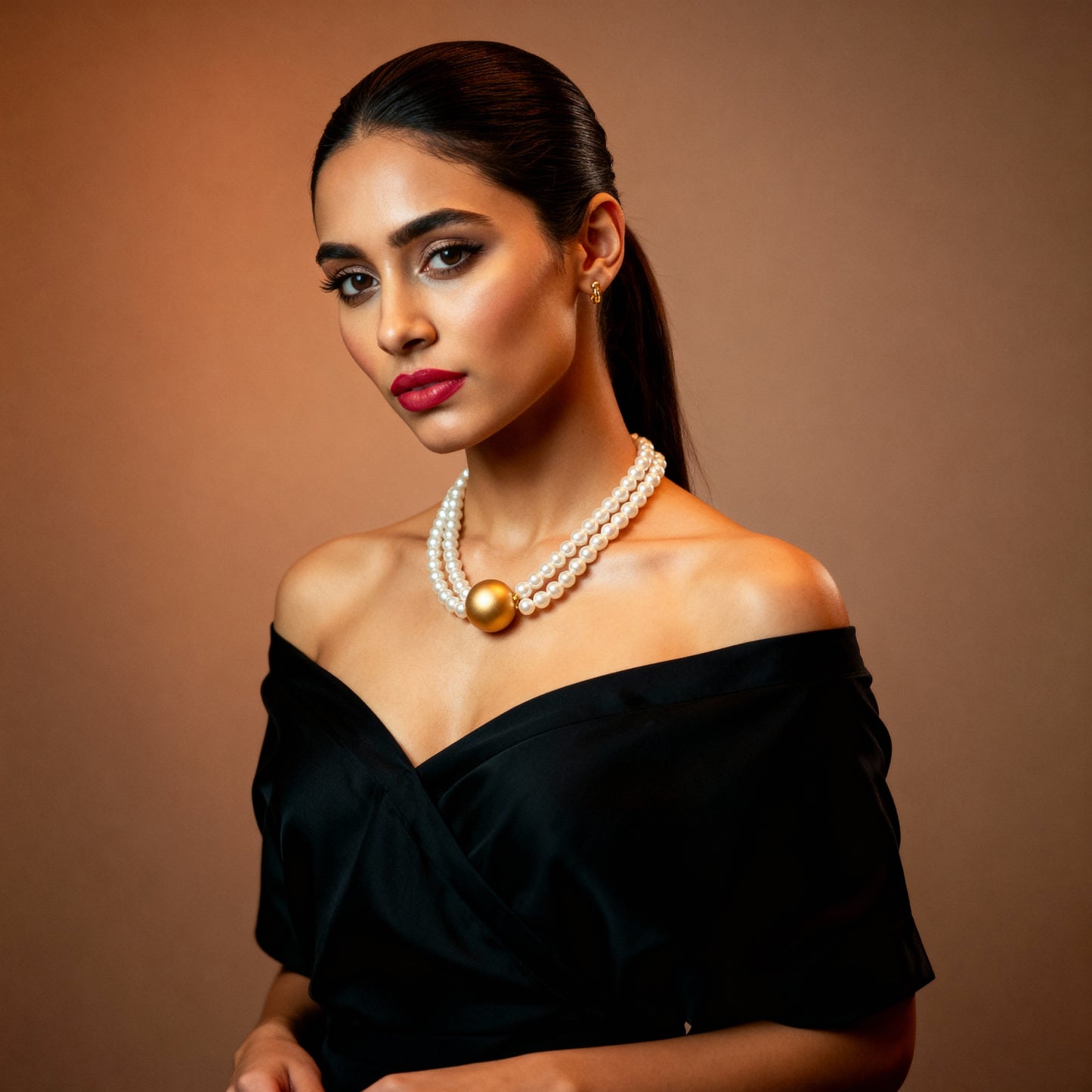 Bold Choker with matte Golden Eparl in middle