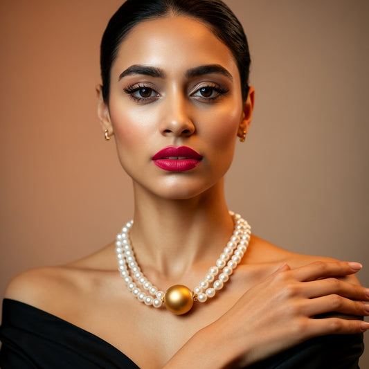 Double Strand Pearl Choker with Gold Center