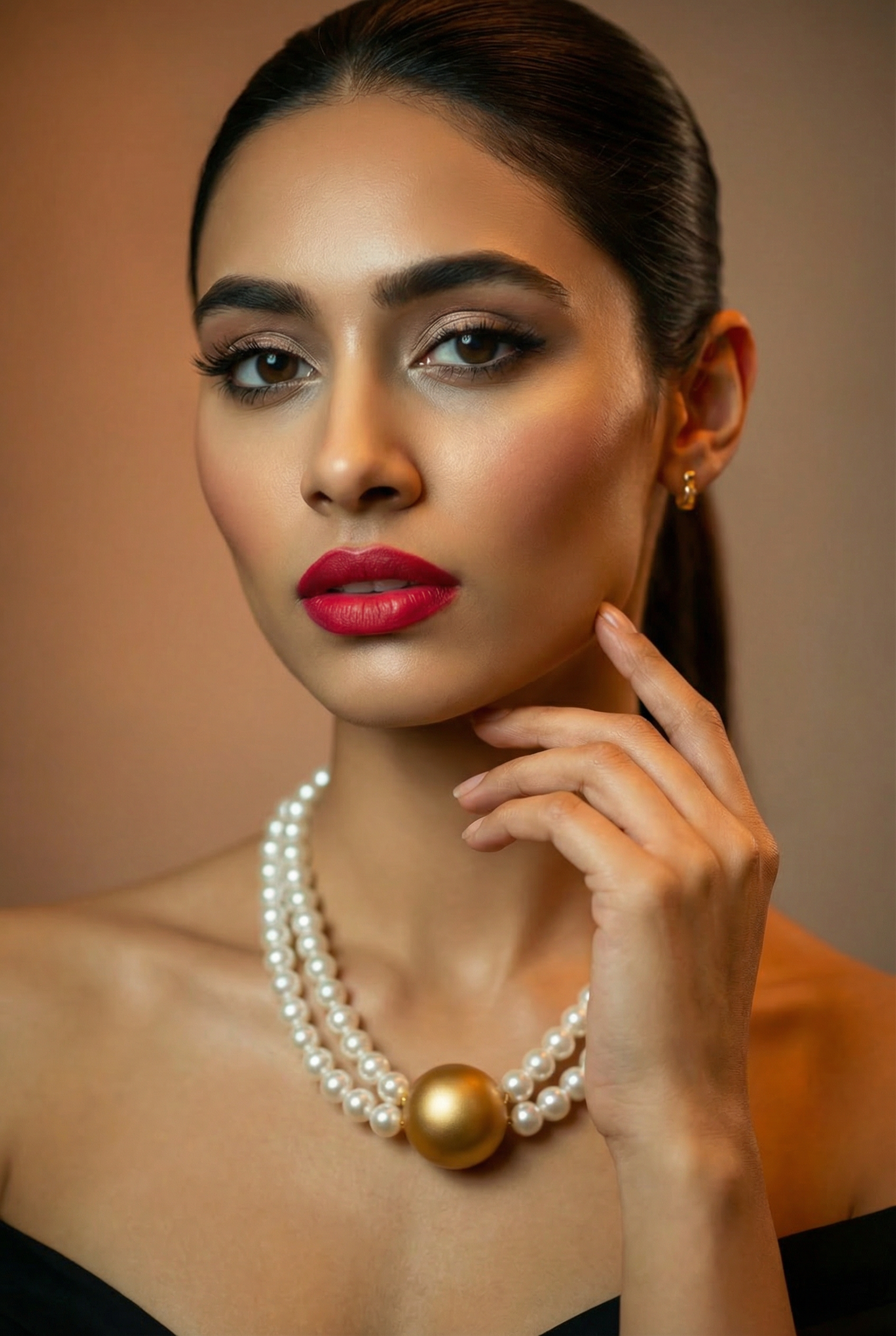 Bold Choker with matte Golden Eparl in middle