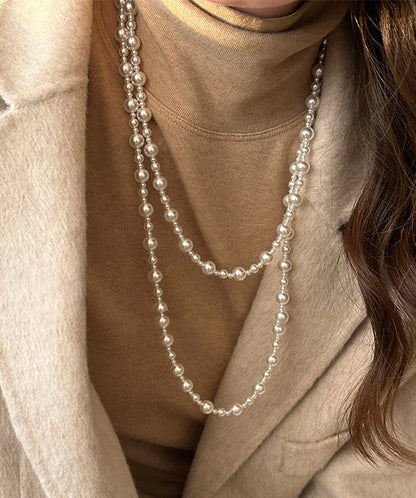 Elegant White Pearl Beaded Sweater Necklace