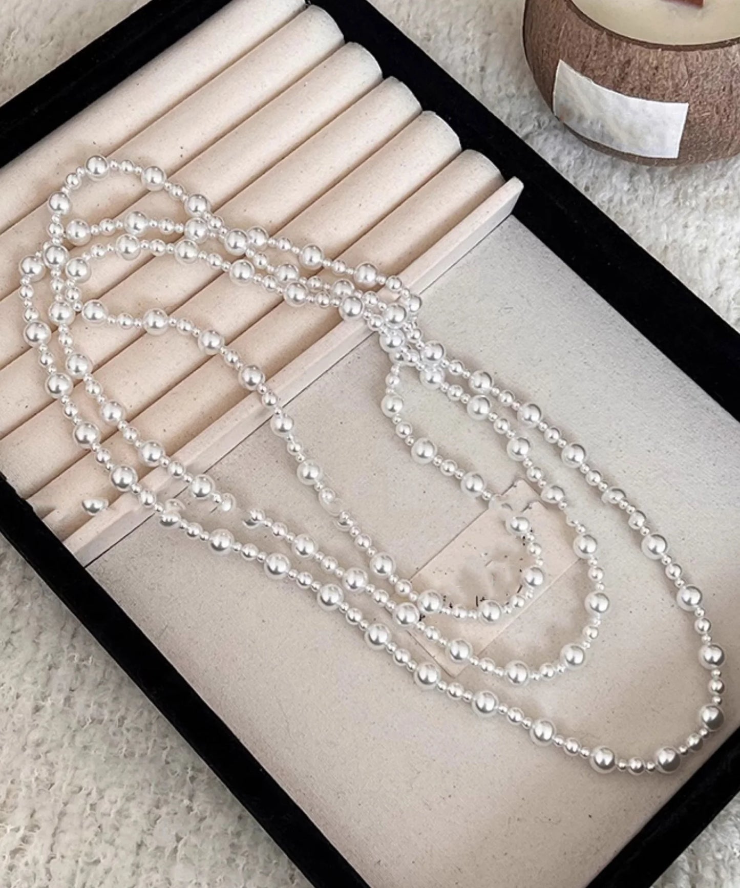 Elegant White Pearl Beaded Sweater Necklace